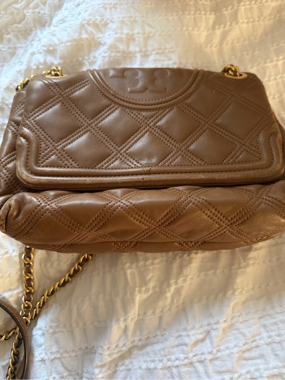 Tory Burch Quilted Leather Crossbody Bag - Cognac Brown with Gold Hardware